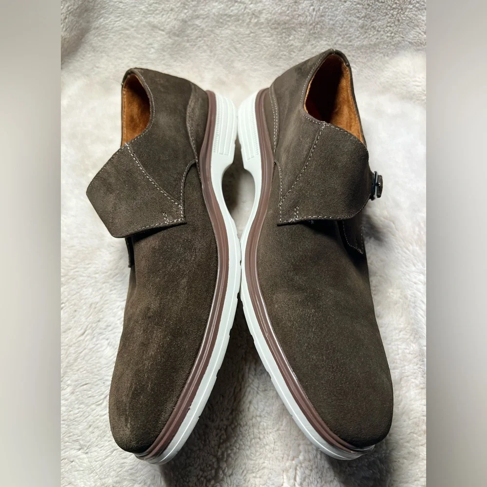 Stacy Adams TAYLEN Brown Suede Plain Toe Monk Strap Shoes size 10.5